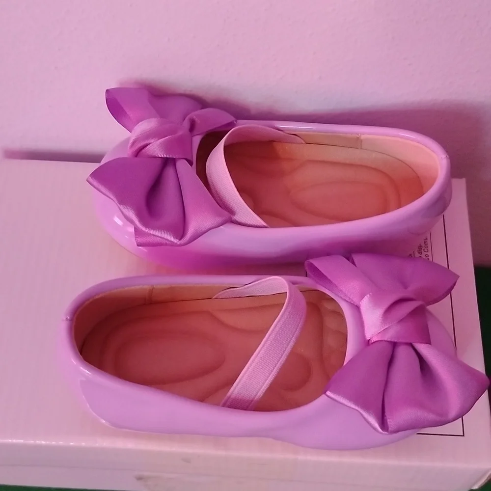 Toddler Girls Purple Patent Leather Shoes With Bow